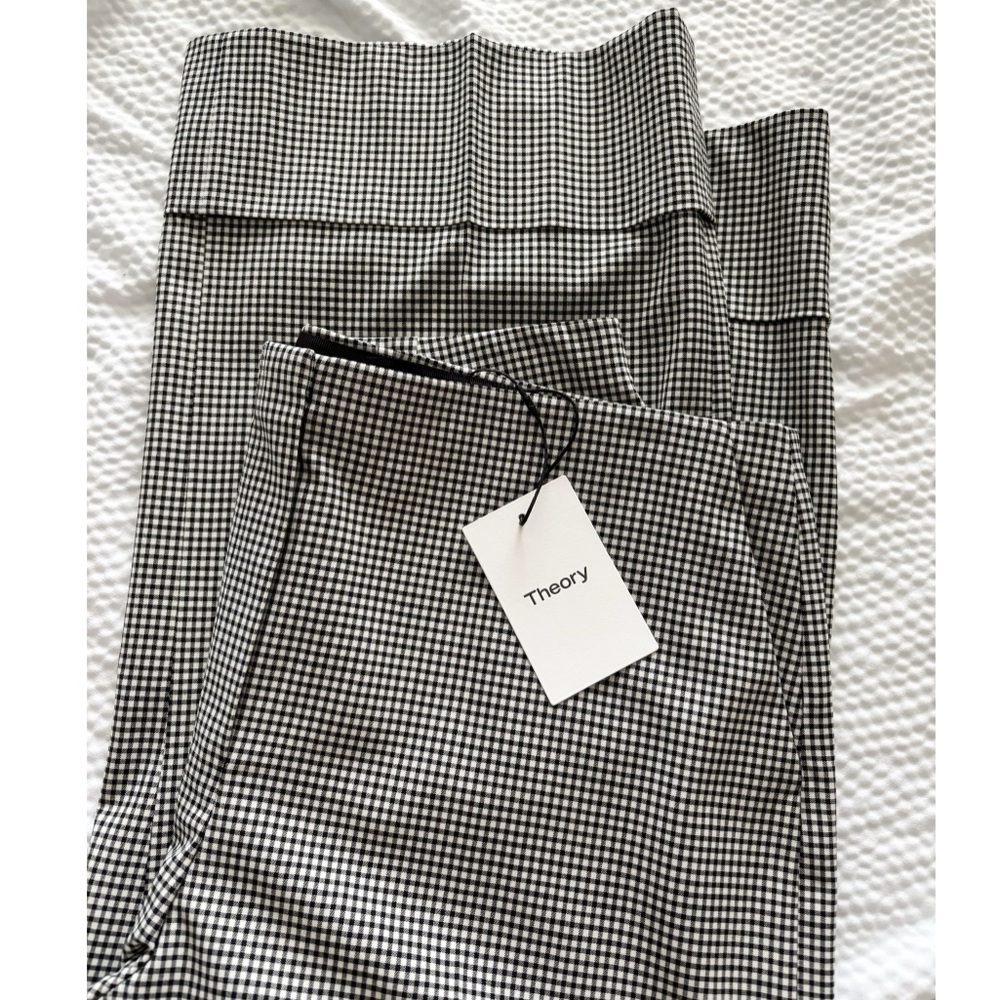 Theory Checkered Cropped Wide Leg Cuff Trousers